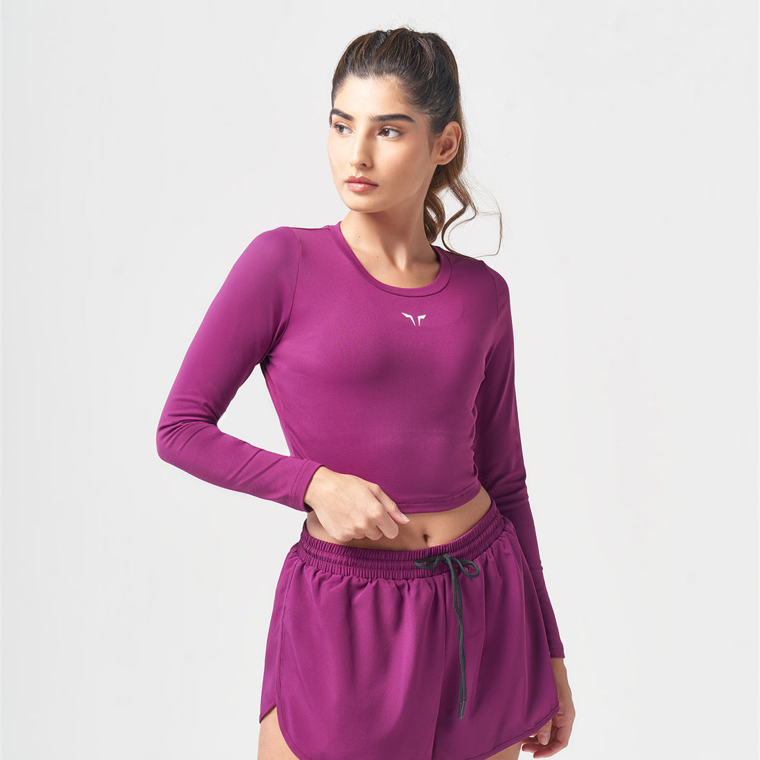 ESSENTIAL FULL SLEEVES CROP TOP - DARK PURPLE